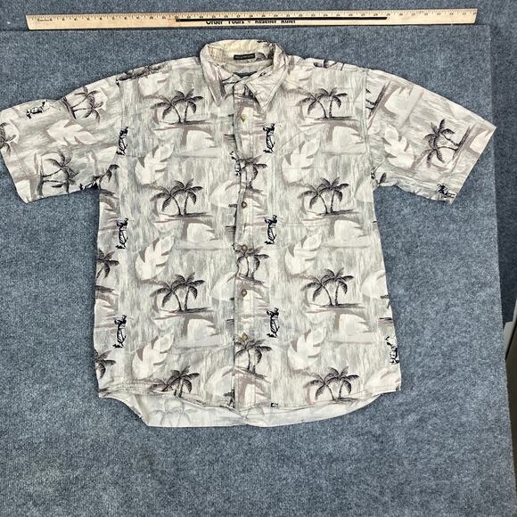 Knights Sportswear Shirt Mens M Hawaiian Palm Tree Print Button Down Cotton - Picture 2 of 9